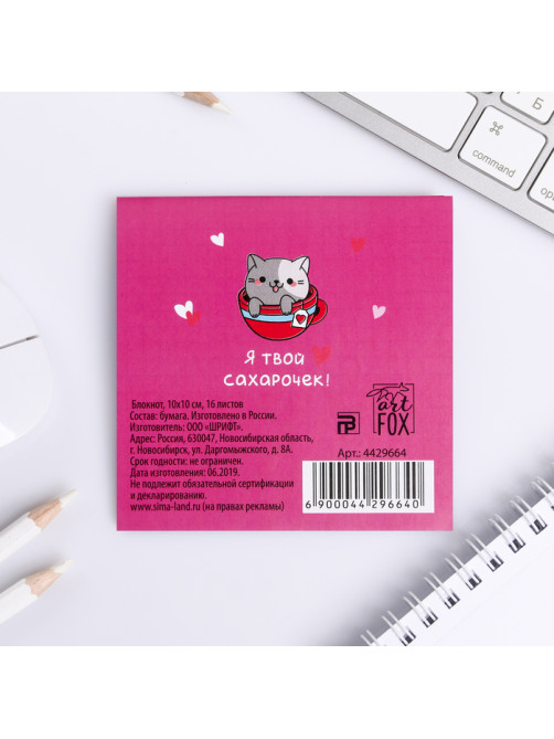 Блокнот 10×10, 16 листов в клетку «Котик»