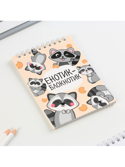 Блокнот А6, 40 л на гребне, мягкая обложка «Енотик - блокнотик»