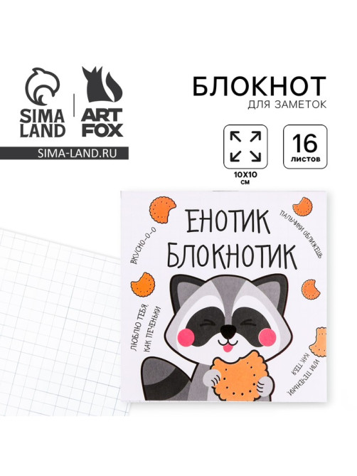 Блокнот 10×10, 16 листов в клетку «Енотик блокнотик»