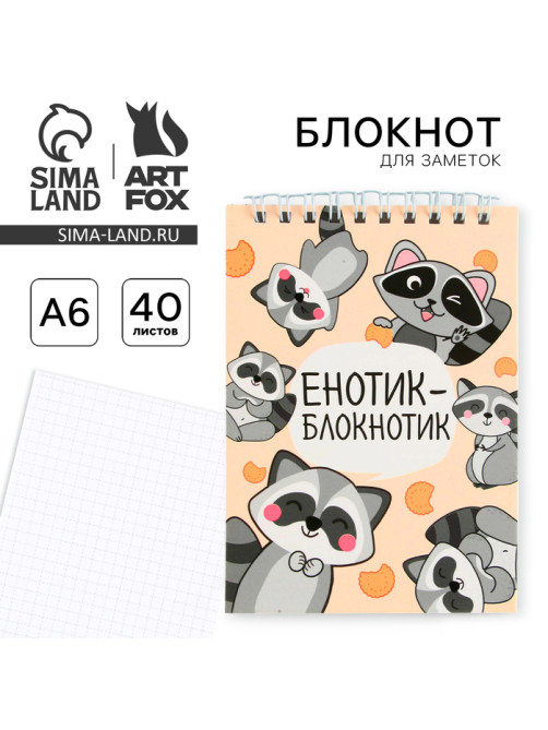 Блокнот А6, 40 л на гребне, мягкая обложка «Енотик - блокнотик»