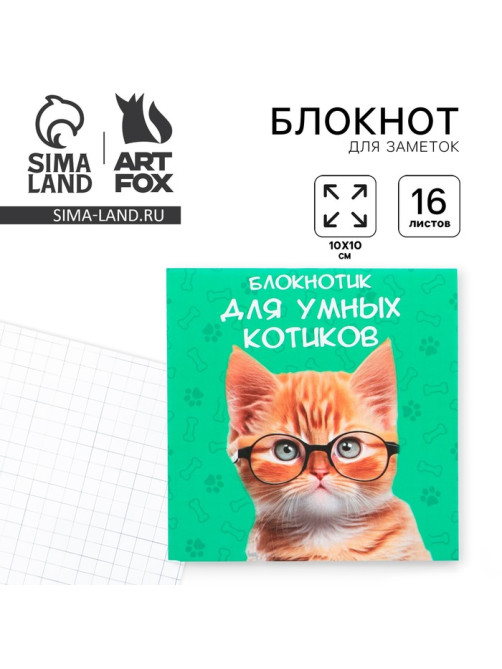 Блокнот 10×10, 16 л. в клетку «Кот»