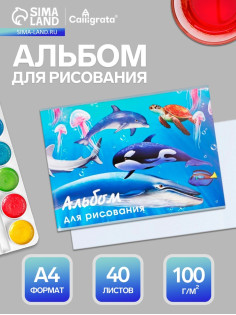 Альбом для рисования Calligrata «Морской мир» А4, 40 листов, на скрепке, плотность листов 100 г/м², обложка из мелованного картона