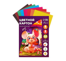 Картон цветной А5, 8 листов, 8 цветов, Calligrata, немелованный, 220 г/м², в папке, МИКС