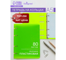 Тетрадь на кольцах Calligrata A5, 80 листов, в клетку, пластиковая обложка, блок офсет, салатовая