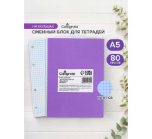 Сменный блок для тетрадей на кольцах А5, 80 листов в клетку, Calligrata, белый 100%