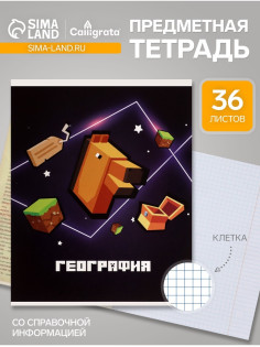Предметная тетрадь по географии Calligrata «Пиксели», 36 листов, в клетку, со справочным материалом, обложка из мелованного картона