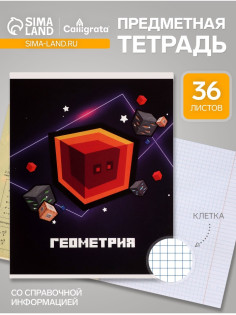 Предметная тетрадь по геометрии Calligrata «Пиксели», 36 листов, в клетку, со справочным материалом, обложка из мелованного картона