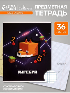 Предметная тетрадь по алгебре Calligrata «Пиксели», 36 листов, в клетку, со справочным материалом, обложка из мелованного картона