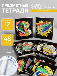 Набор предметных тетрадей Calligrata TOP «Кеды», 12 предметов, 48 листов, со справочным материалом, картонная обложка