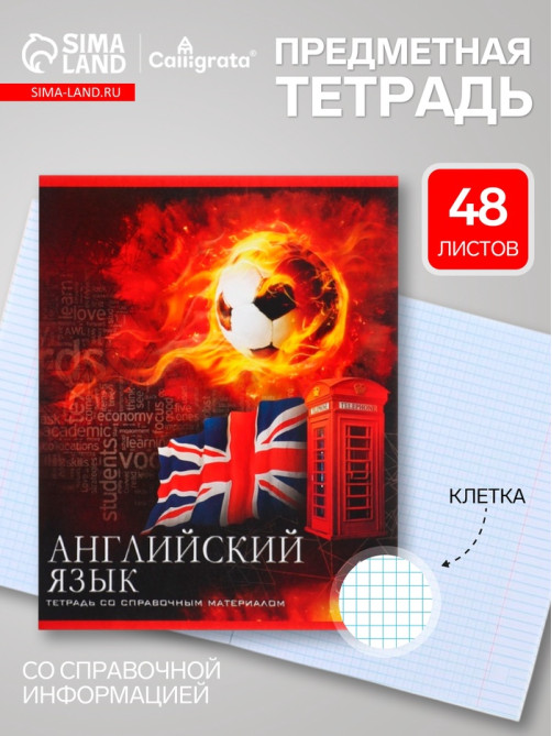 Предметная тетрадь по английскому языку Calligrata «Футбол», 48 листов, в клетку, со справочным материалом, обложка из мелованного картона