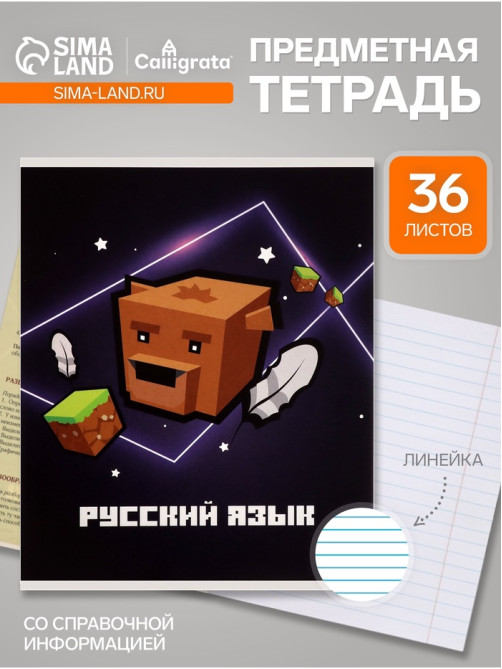 Предметная тетрадь по русскому языку Calligrata «Пиксели», 36 листов, в линейку, со справочным материалом, обложка из мелованного картона