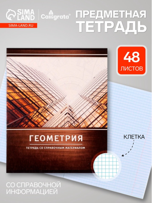 Предметная тетрадь по геометрии Calligrata «Металл», 48 листов, в клетку, со справочным материалом, обложка из мелованного картона