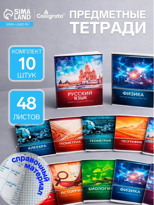 Набор предметных тетрадей Calligrata «Металл», 10 предметов, 48 листов, со справочным материалом, обложка из мелованного картона