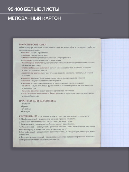 Предметная тетрадь по биологии Calligrata «Мрамор светлый», 48 листов, в клетку, со справочным материалом, обложка из мелованного картона