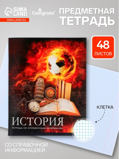 Предметная тетрадь по истории Calligrata «Футбол», 48 листов, в клетку, со справочным материалом, обложка из мелованного картона