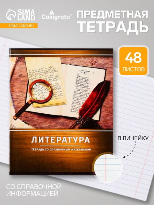 Предметная тетрадь по литературе Calligrata «Металл», 48 листов, в линейку, со справочным материалом, обложка из мелованного картона