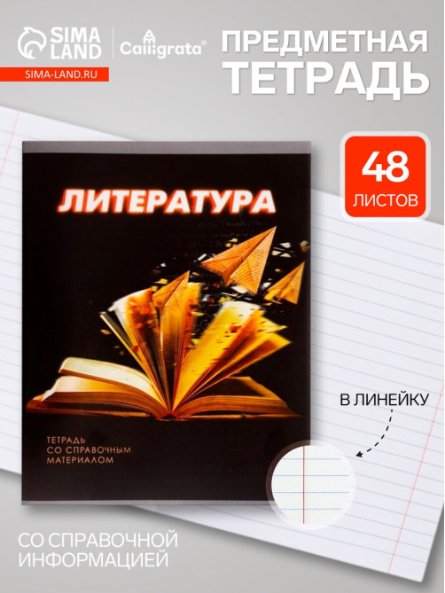 Предметная тетрадь по литературе Calligrata. 3D, 48 листов, в линейку, со справочным материалом, обложка из мелованного картона