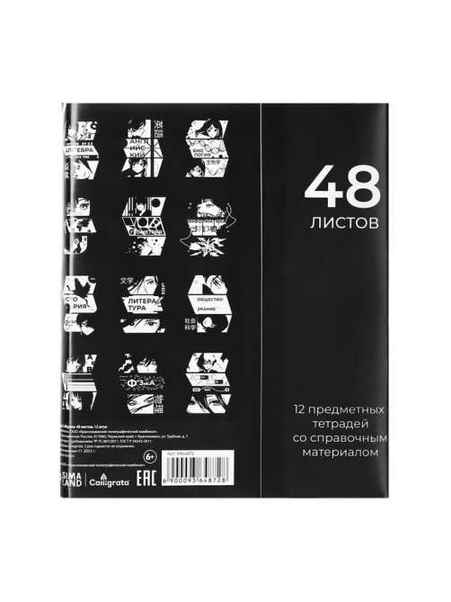 Набор предметных тетрадей Calligrata «Комикс Аниме», 12 предметов, 48 листов, со справочным материалом, обложка из мелованного картона