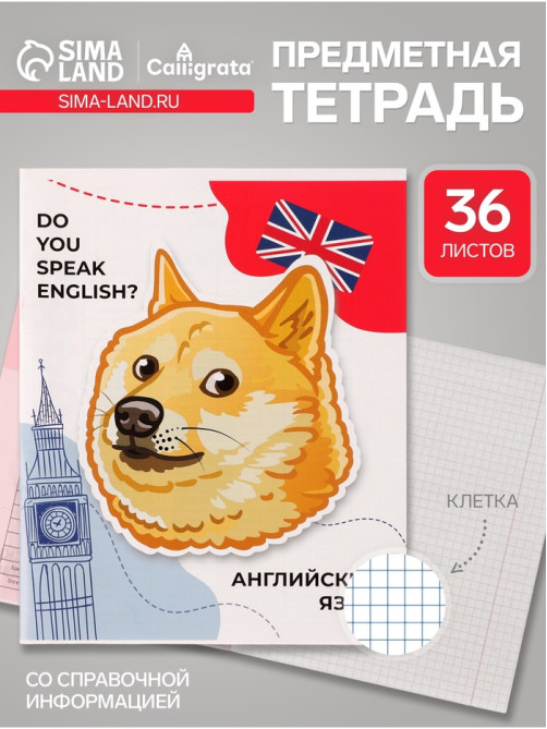 Предметная тетрадь по английскому языку Calligrata «Животные мемы», 36 листов, в клетку, со справочным материалом, обложка из мелованной бумаги