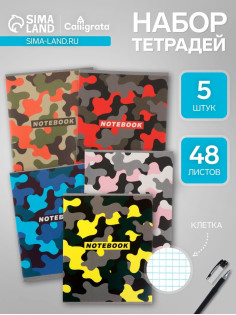 Набор тетрадей, 48 листов в клетку, Calligrata «Смайлики», 5 штуки