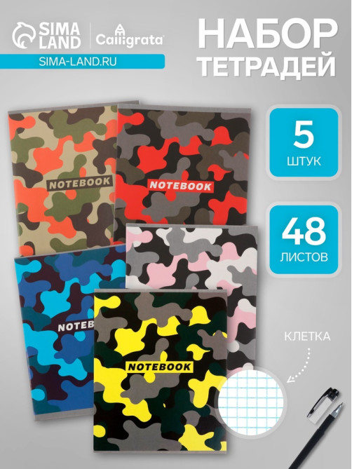 Набор тетрадей, 48 листов в клетку, Calligrata «Смайлики», 5 штуки