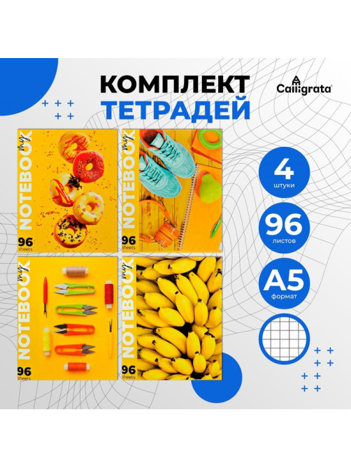 Комплект тетрадей из 4 штук, 96 листов в клетку Calligrata «Солнечное настроение», обложка мелованный картон, блок офсет