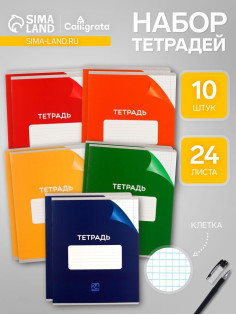 Набор тетрадей 24 листа в клетку Calligrata «Сочный Микс. Паттерн», серые листы, МИКС, 10 шт.