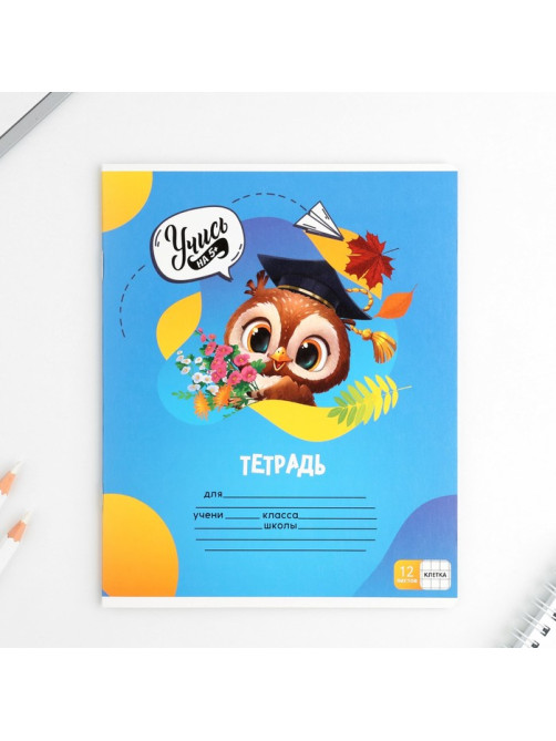 Тетрадь в клетку, 12 листов, А5, на скрепке, блок №1 «Учись на 5+» МИКС