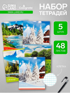 Комплект тетрадей 5 штук, 48 листов в клетку Calligrata «Времена года», обложка мелованный картон, блок офсет