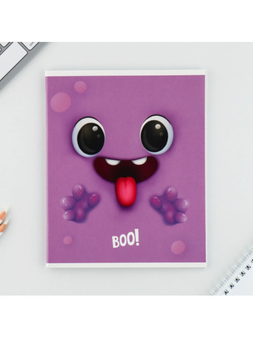 Тетрадь в клетку, 48 л., А5, на скрепке, блок №1, Boo!, МИКС