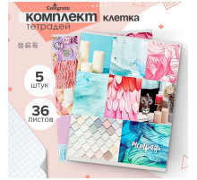 Комплект тетрадей из 5 штук, 36 листов в клетку Calligrata «Коллаж», обложка мелованный картон, блок офсет