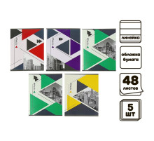 Комплект тетрадей из 5 штук (4 разные + 1 повторяющаяся), 48 листов в линию Calligrata «Мегаполис», обложка мелованная бумага, блок №2, белизна 75% (серые листы)