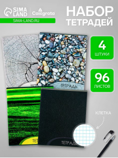 Комплект тетрадей из 4 штук, 96 листов в клетку Calligrata 
