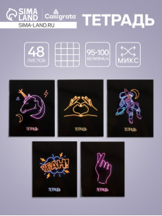 Тетрадь 48 листов в клетку, Calligrata, Neon, МИКС