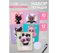 Комплект тетрадей из 10 штук, 12 листов в узкую линию Calligrata «Милашки с бантиком», обложка мелованная бумага, ВД-лак, блок офсет, 5 видов по 2 штуки