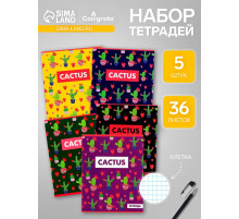 Набор тетрадей 36 листов в клетку, Calligrata «Кактус», 5 штук