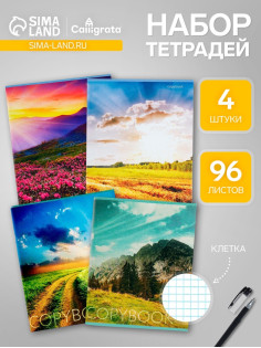 Комплект тетрадей, 96 листов в клетку, Calligrata «Прекрасная пора», 4 штуки