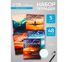 Набор тетрадей, 48 листов в клетку, Calligrata «Самолеты», серые листы, 5 штук