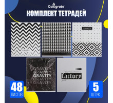 Комплект тетрадей из 5 штук, 48 листов в клетку Calligrata «Ч/Б. Геометрия», обложка мелованный картон, блок офсет