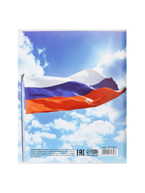 Тетрадь 96 листов в клетку, Calligrata «Россия», серые листы, МИКС
