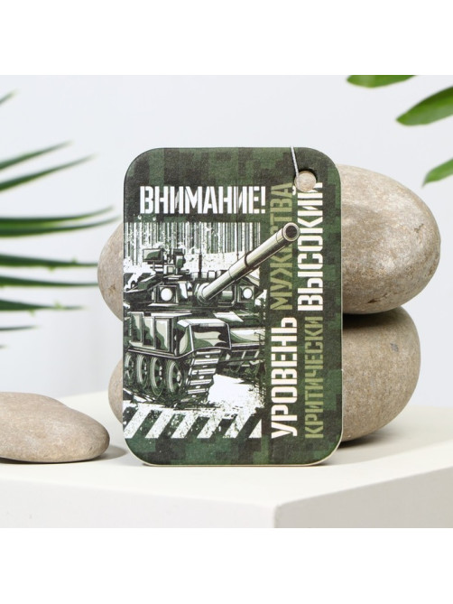 Ароматизатор в автомобиль на 23 Февраля «Внимание! Уровень мужества», аромат: цитрус