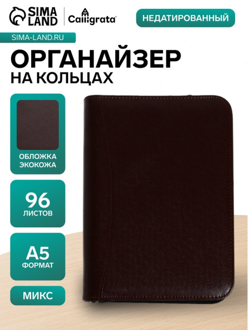 Ежедневник-органайзер Calligrata, А5, 96 листов, на молнии, обложка из искусственной кожи, МИКС