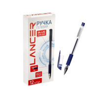 Ручка гелевая LANCER, синий стержень, узел 0.5 мм, резиновый упор