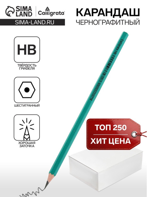 Карандаш чернографитный Calligrata, HB, шестигранный, пластиковый, зелёный корпус