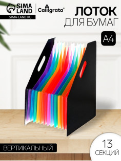 Лоток для бумаг А4, вертикальный, пластиковый, 13 отделений, чёрный