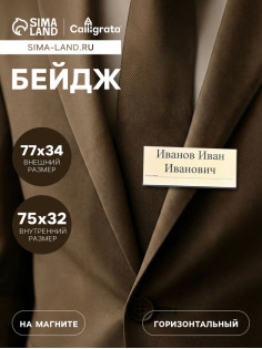 Бейдж горизонтальный, внешний размер 77×34 мм, внутренний размер 75×32 мм, на магните