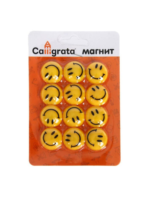 Магниты для доски, «Смайл», d=2 см, набор 12 штук, блистер, Calligrata