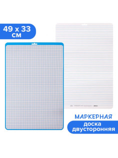 Доска маркерная A3 (49×33 см) Calligrata, двусторонняя: клетка/линейка, синяя