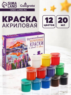 Краска акриловая, набор 12 цветов × 20 мл, Calligrata, художественная, морозостойкая, в картонной коробке
