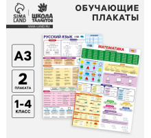 Набор обучающих плакатов «Русский язык и математика 1-4 класс» 2 в 1, А3